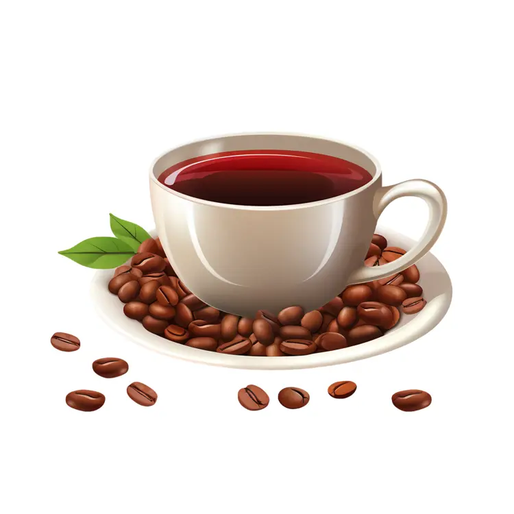 Coffee cup with beans on saucer