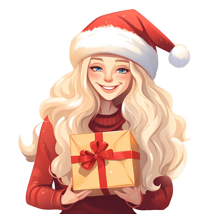 Smiling Girl with a Christmas Present