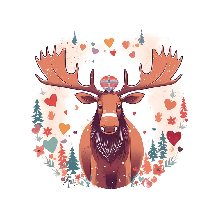 Moose with Hearts in a Forest