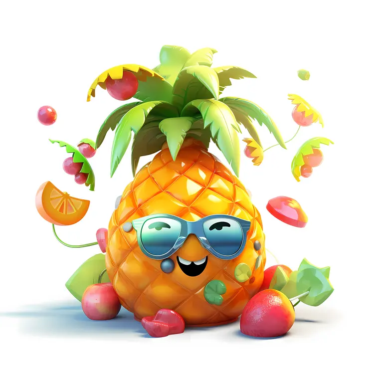 Happy Pineapple with Sunglasses