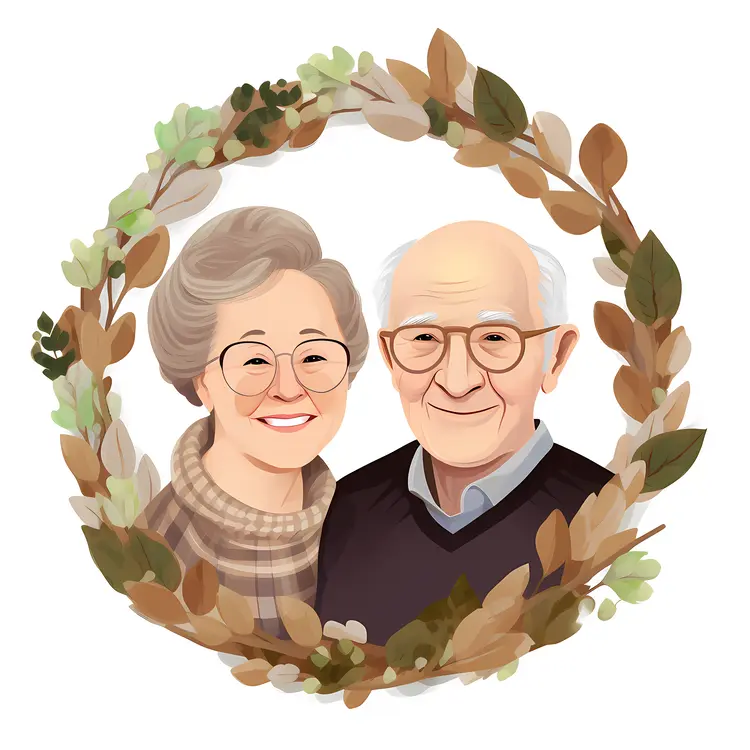 Happy Elderly Couple Portrait with Wreath