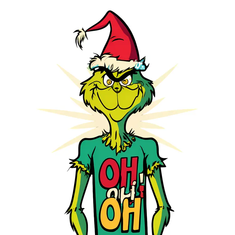 Grinch in Santa Hat with 'Oh Oh Oh' Text