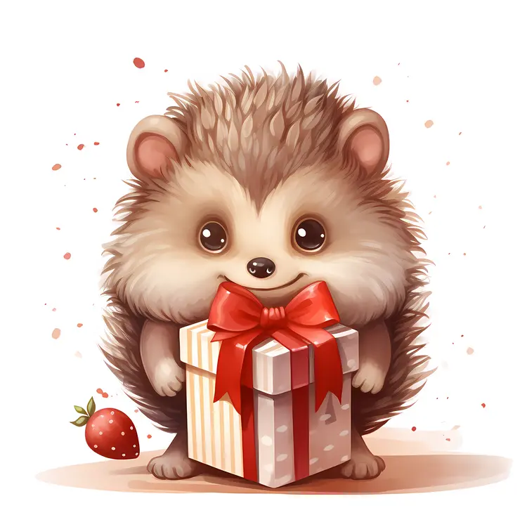 Cute Hedgehog with a Gift Box