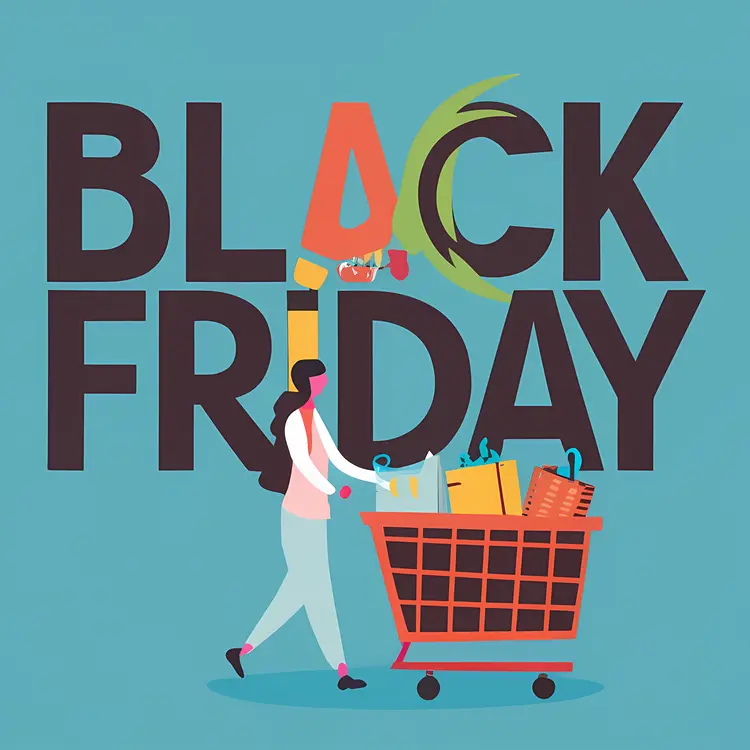 Black Friday Text with Woman and Shopping Cart