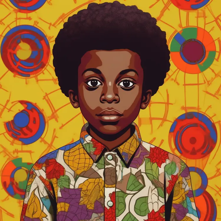 Portrait of a Boy in a Colorful Shirt with Afro Hairstyle