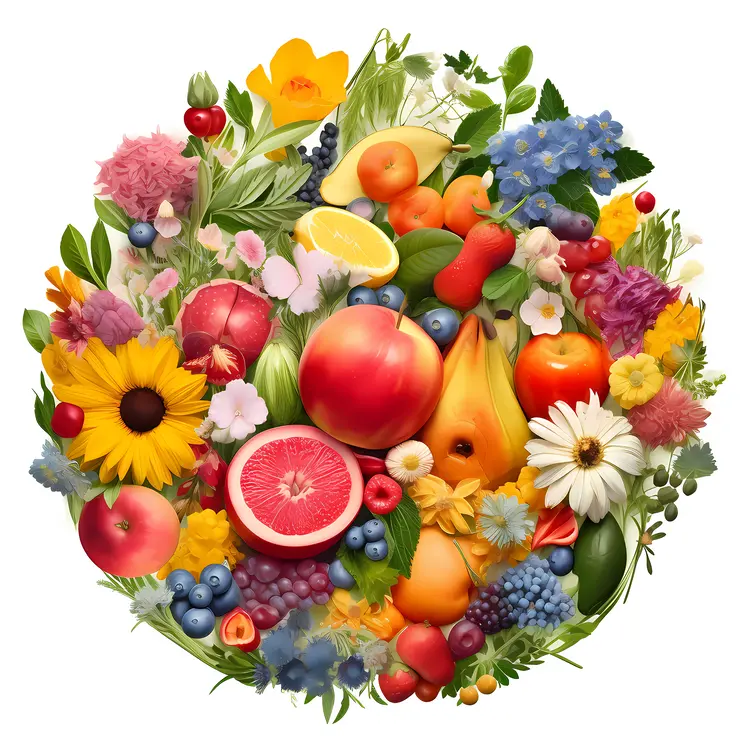 Colorful Assortment of Fruits and Flowers