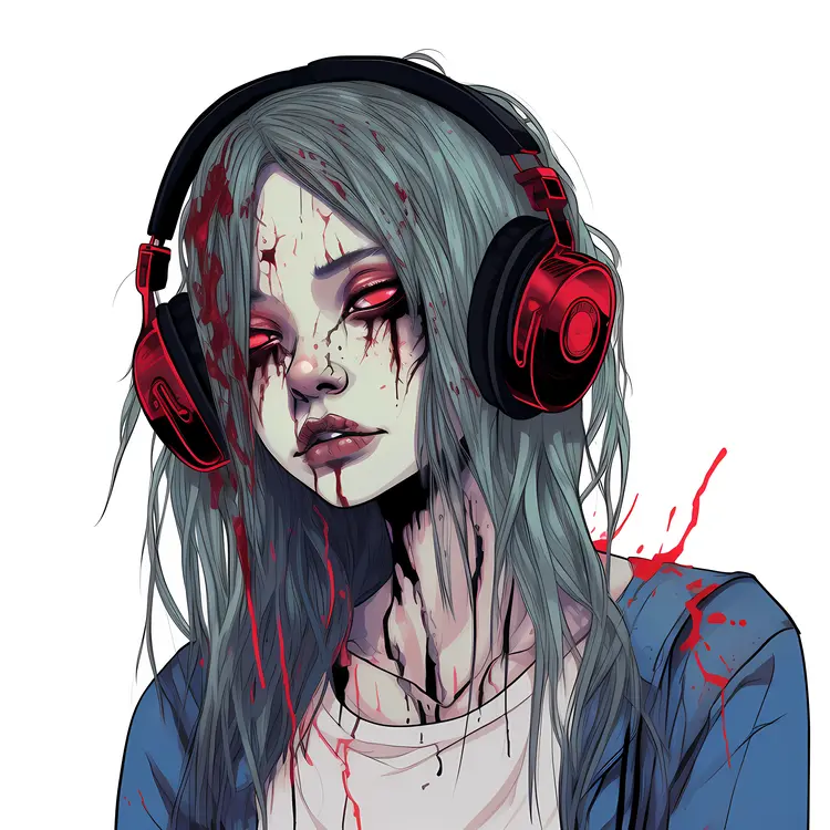 Bloody Girl with Headphones for Halloween Concept