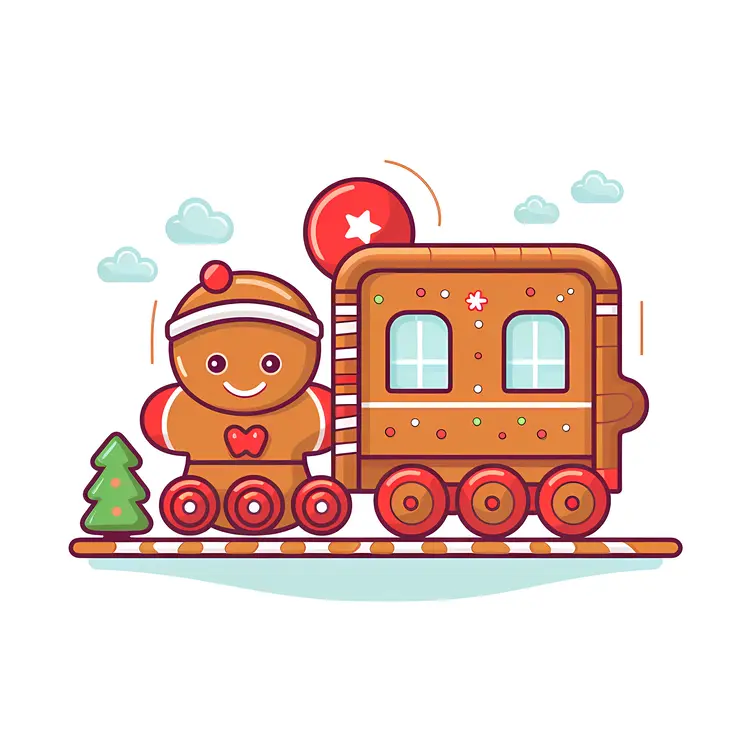 Gingerbread Train with Gingerbread Man and Tree