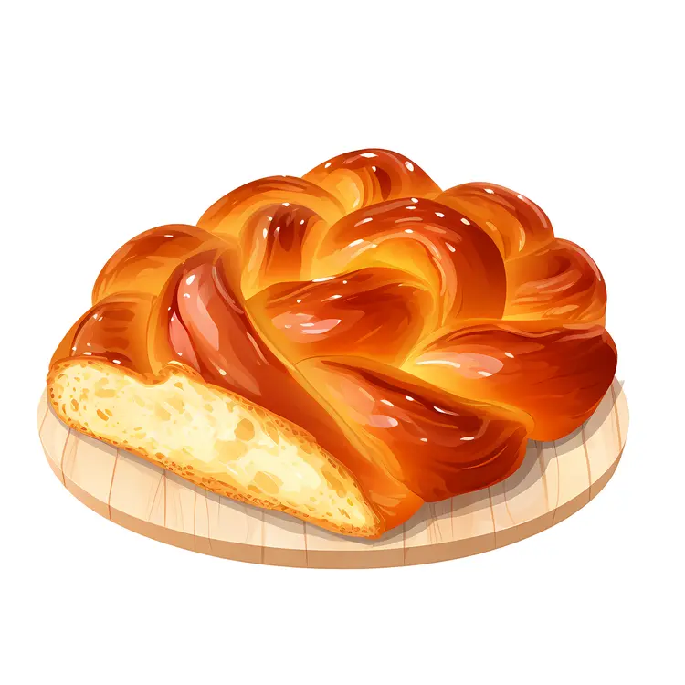 Golden Brown Braided Bread on Wooden Board