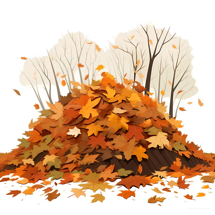 Autumn Leaves Pile with Bare Trees