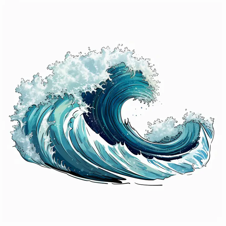 Beautiful Blue Ocean Wave Illustration