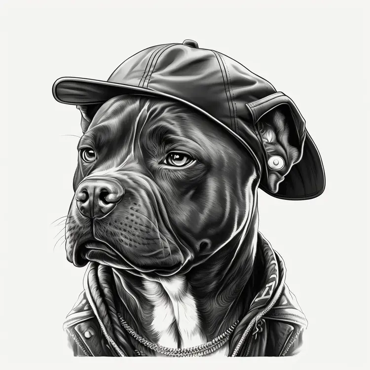 Cool Dog in Leather Jacket and Cap