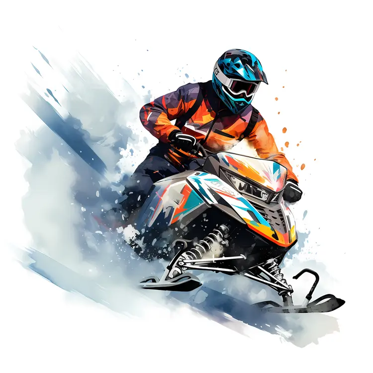 Colorful Snowmobile in Snowy Action