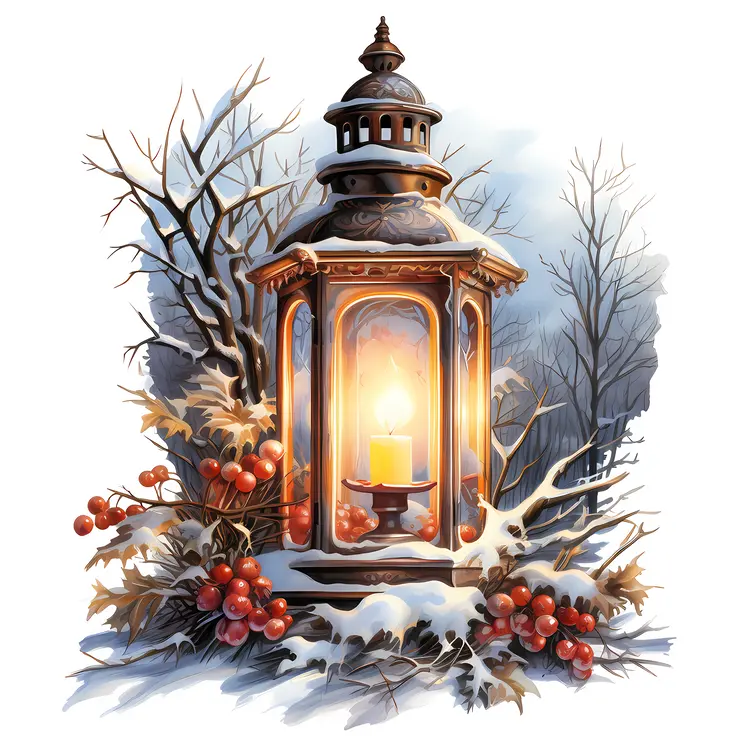 Snowy Lantern in Winter Scene