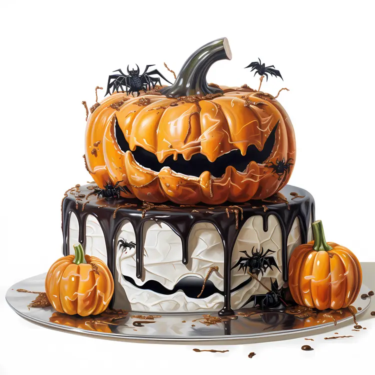 Halloween Cake with Jack-o'-Lanterns and Spiders