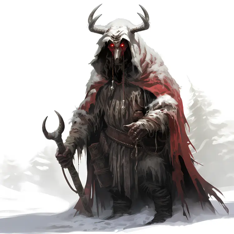 Mysterious Horned Creature with Red Eyes in Snow