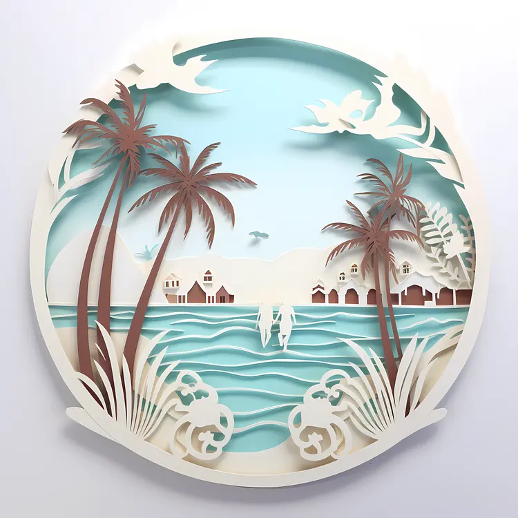 Tropical Beach Scene with Palm Trees and Ocean