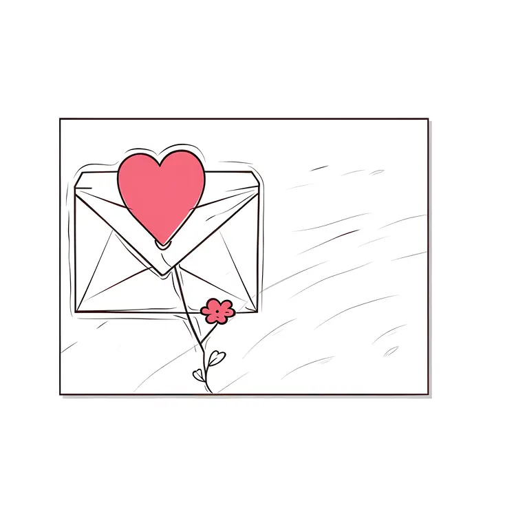Envelope with Heart and Flower Illustration