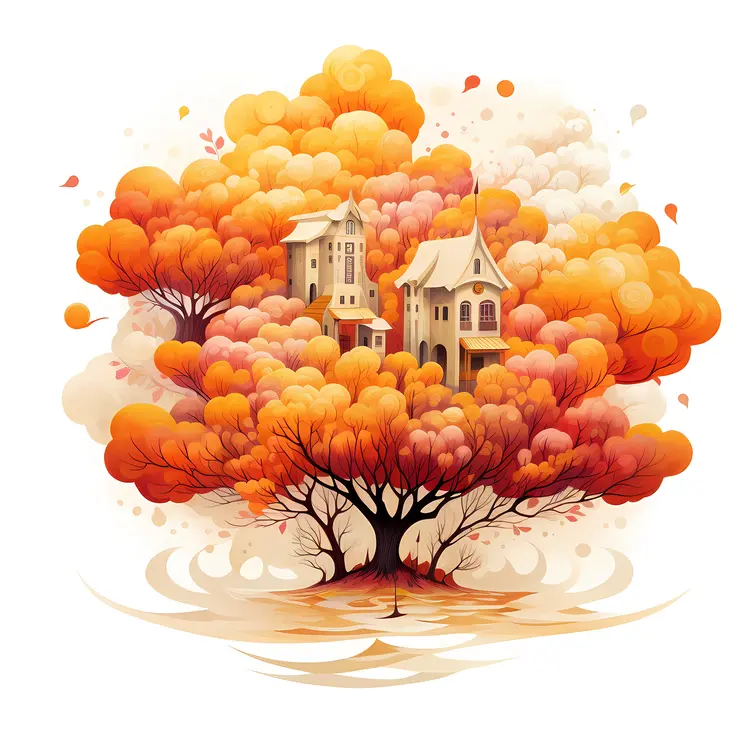 Tree House Surrounded by Autumn Foliage