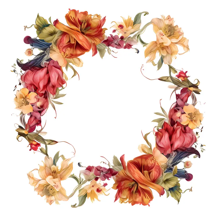 Vibrant Floral Frame with Red and Yellow Flowers