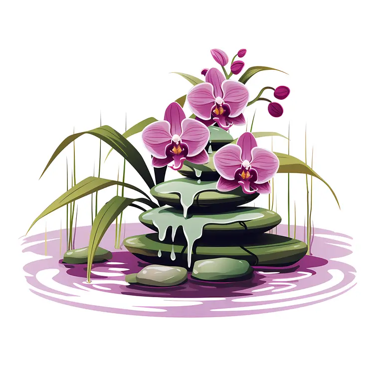 Pink Orchid Fountain with Stones