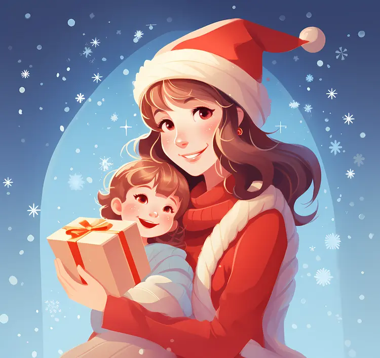 Mother and Child with Christmas Gift