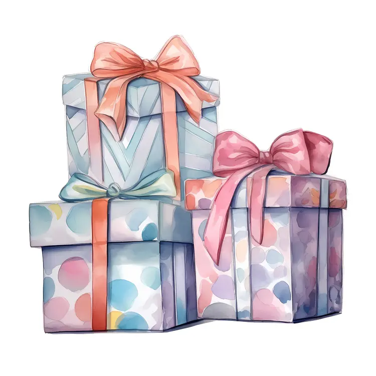 Stacked Gift Boxes with Colorful Ribbons