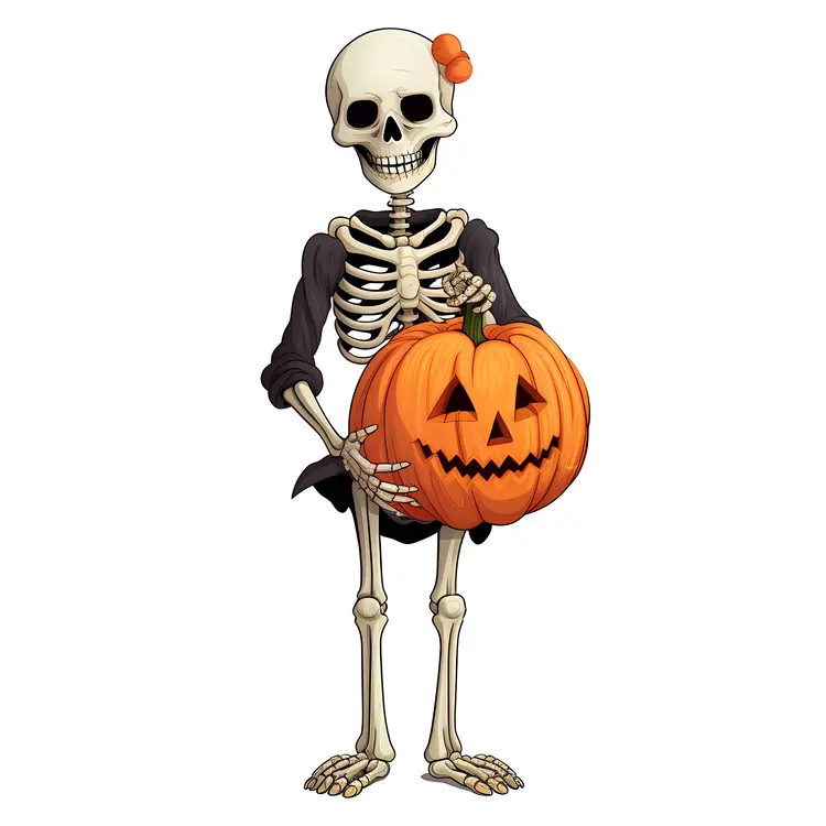 Skeleton Holding Pumpkin for Halloween