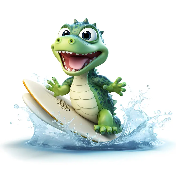 Cute Cartoon Crocodile Surfing