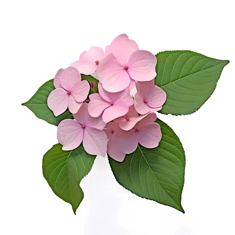 Pink Hydrangea with Green Leaves