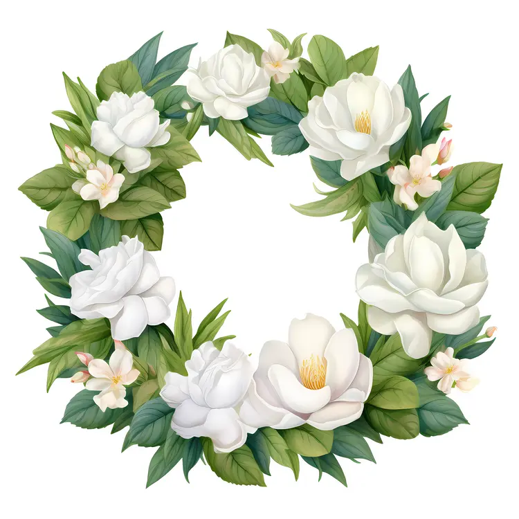 White Flowers in a Green Leaf Wreath