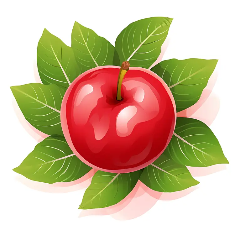 Red Apple with Green Leaves Illustration