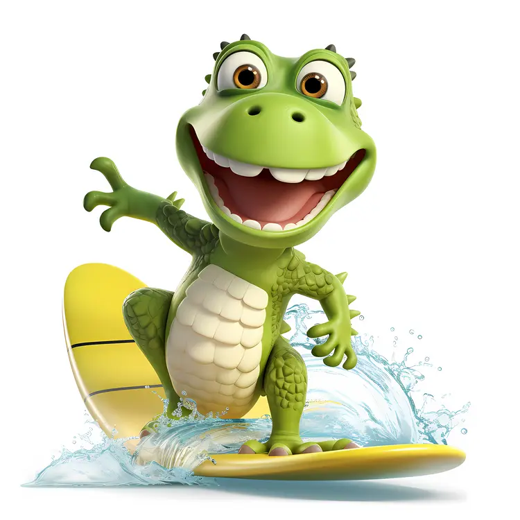 Surfing Cartoon Crocodile Having Fun