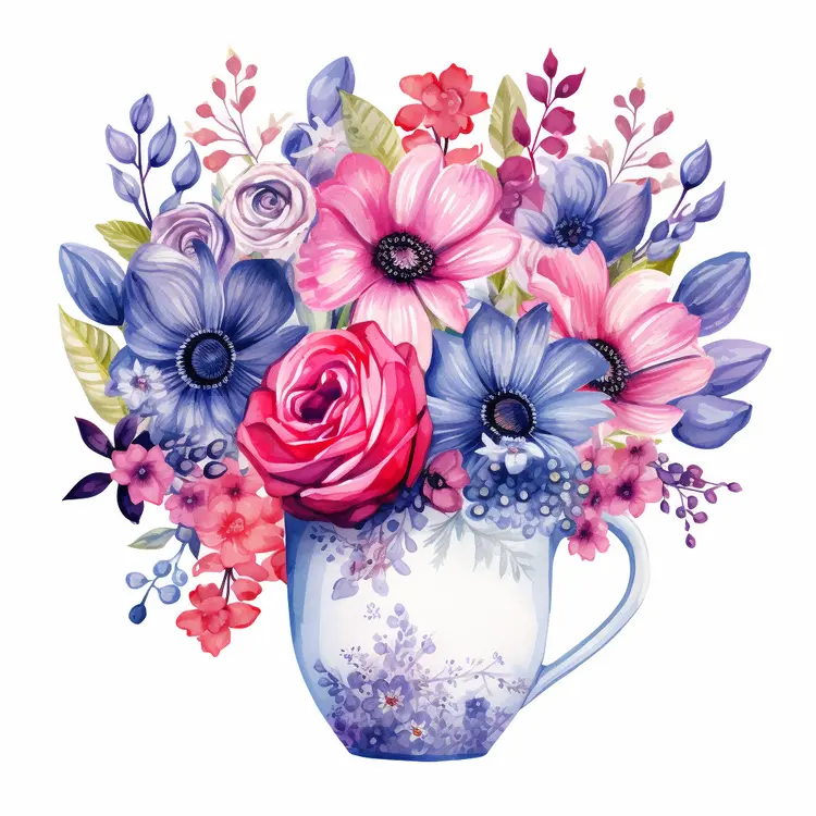 Beautiful Floral Mug with Pink and Purple Flowers