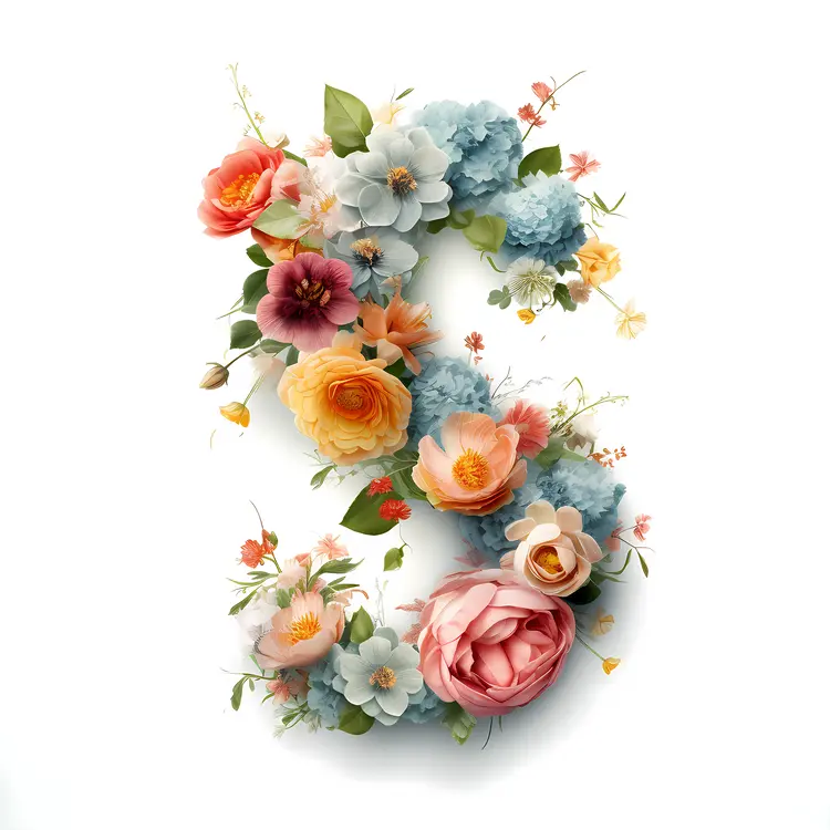 Number 3 with Colorful Flowers