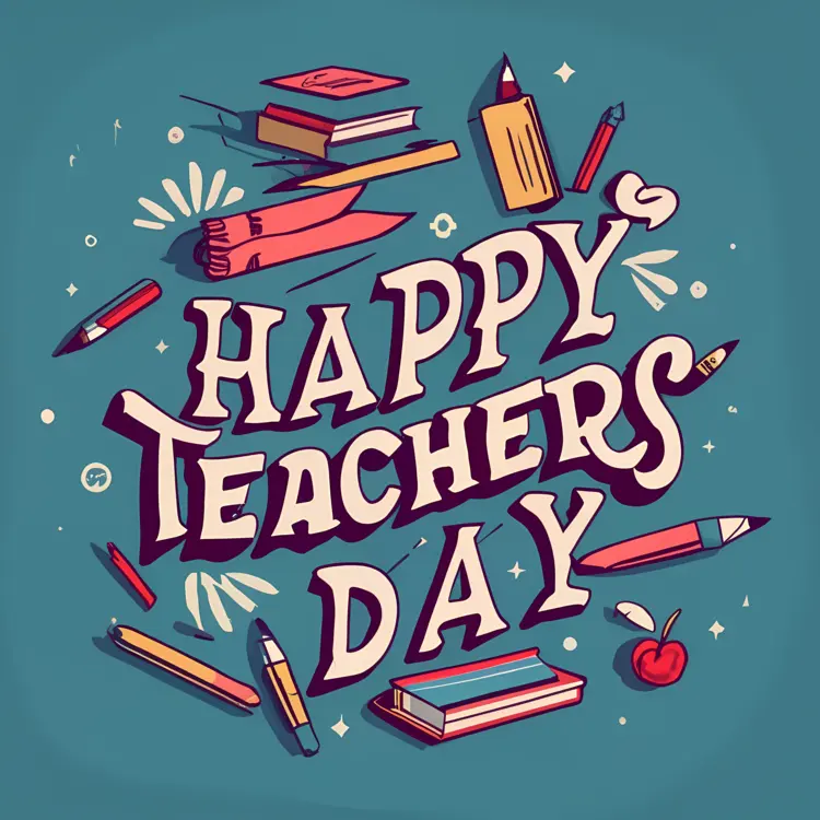 Happy Teacher's Day with Books and Pencils