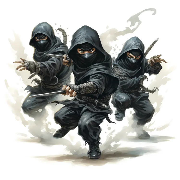 Three Black Ninjas with Swords
