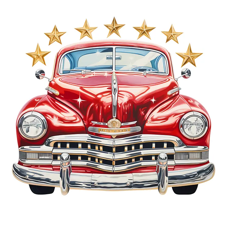 Shiny Red Vintage Car with Golden Stars