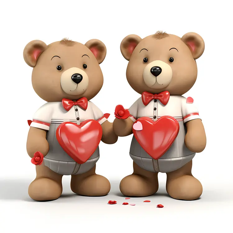 Cute Teddy Bears with Hearts for Valentine's Day