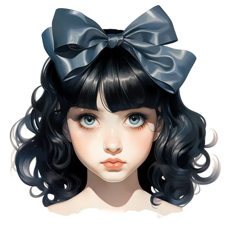 Girl with Black Hair and Bow