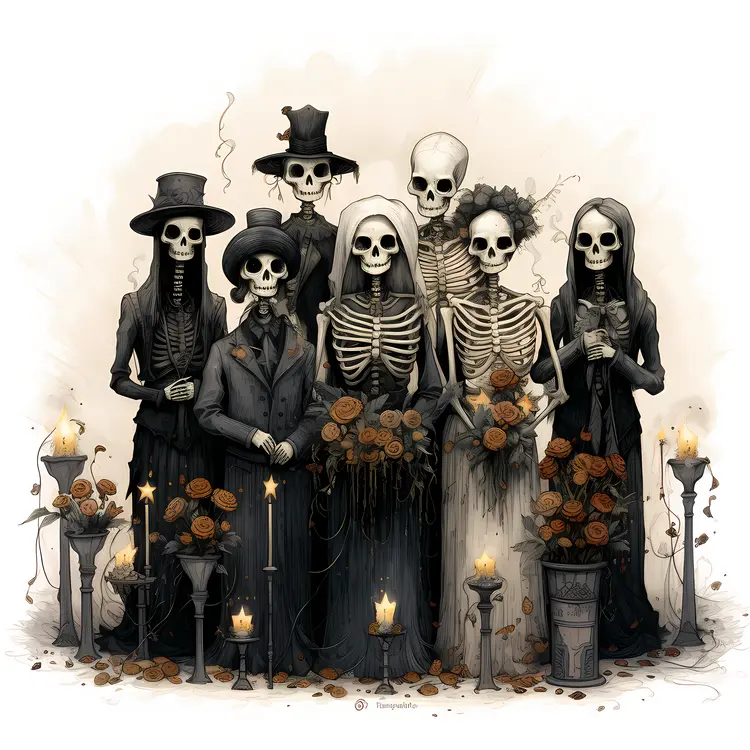 Skeletons in Formal Wear Illustration