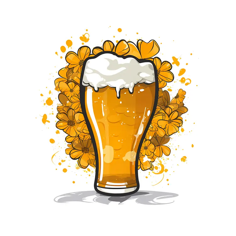 Beer Glass with Yellow Flowers