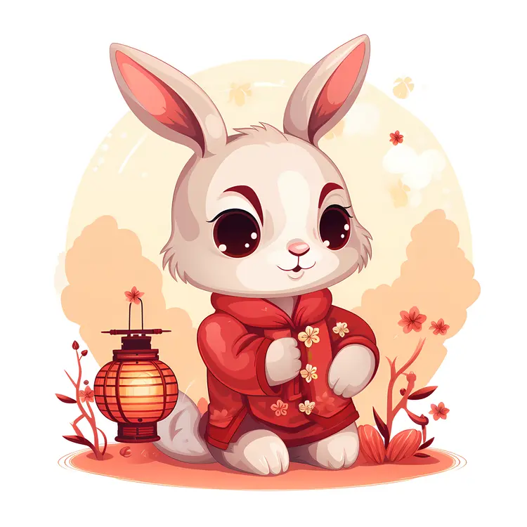 White Rabbit with Lantern in Red Outfit