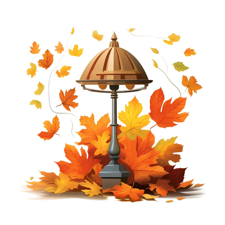 Autumn Lamp Post with Falling Leaves