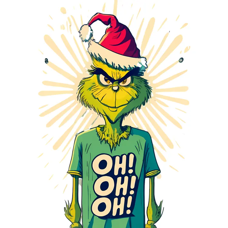 Grinch in Santa Hat with 'OH! OH! OH!' Shirt