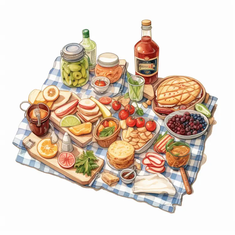 Delicious Picnic Spread on a Checkered Blanket