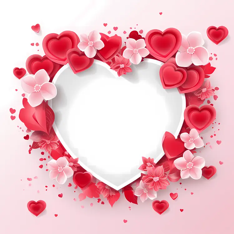 Heart Frame with Red and Pink Flowers