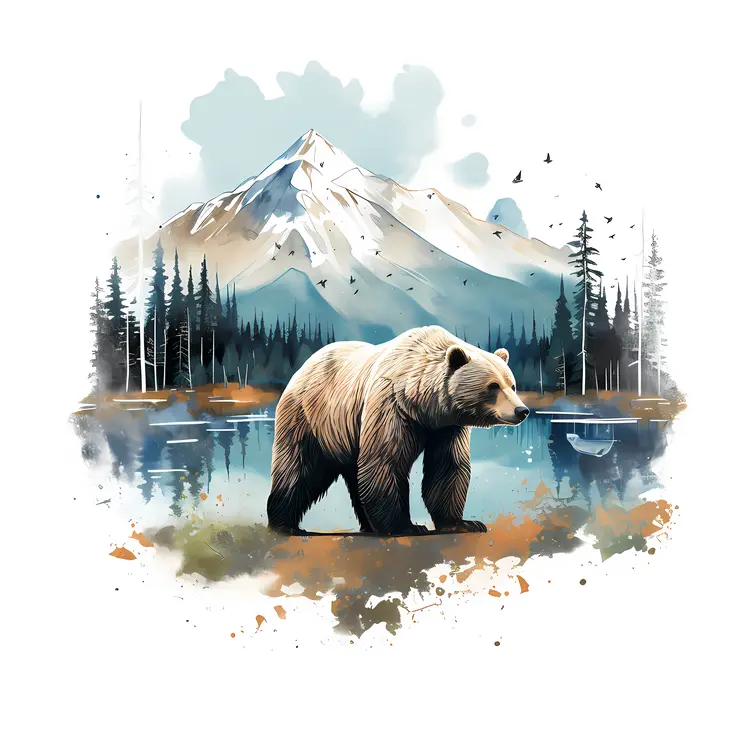 Bear by the Mountain Lake