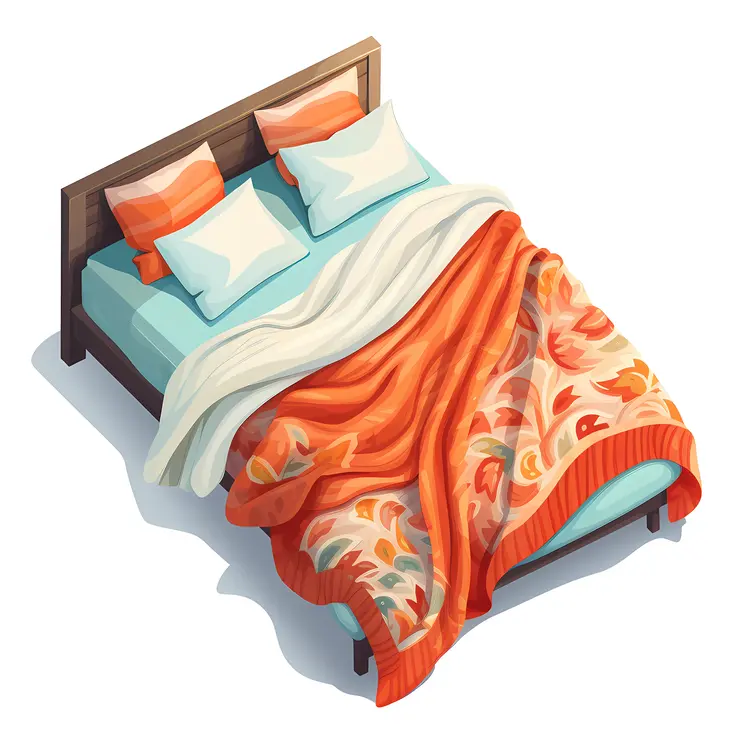 Comfortable Bed with Orange Floral Blanket