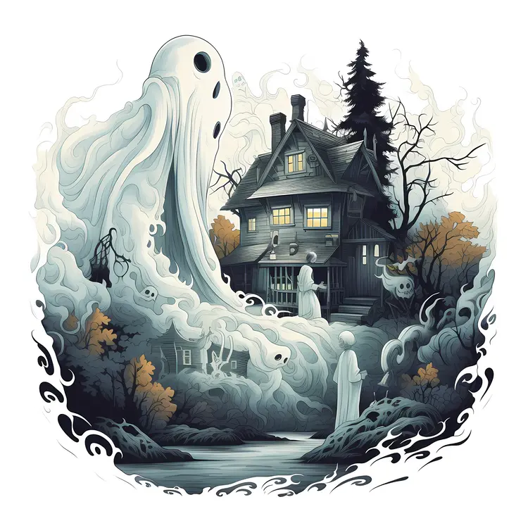 Spooky Ghost with Haunted House